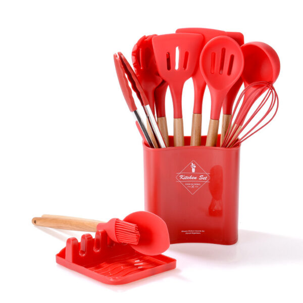 Kitchen Wooden Handle Kitchenware Set With Storage Square Bucket - Image 7