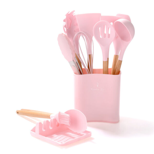 Kitchen Wooden Handle Kitchenware Set With Storage Square Bucket - Image 3