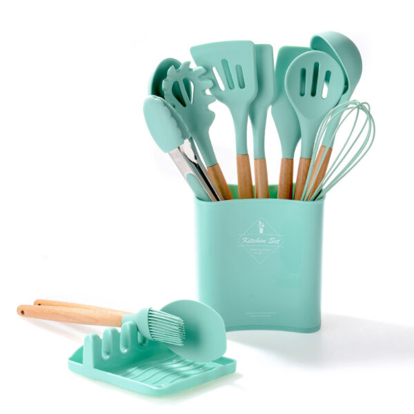 Kitchen Wooden Handle Kitchenware Set With Storage Square Bucket - Image 9