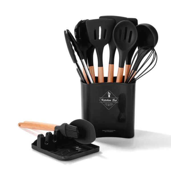Kitchen Wooden Handle Kitchenware Set With Storage Square Bucket - Image 4