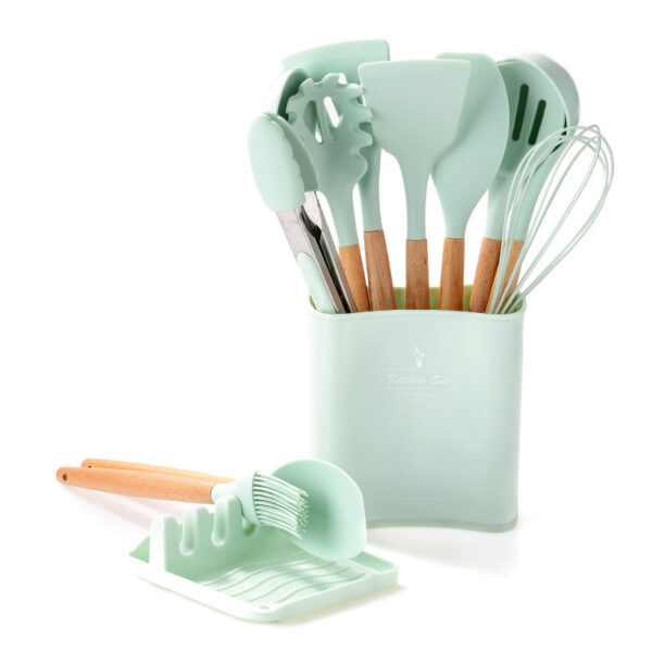 Kitchen Wooden Handle Kitchenware Set With Storage Square Bucket - Image 5