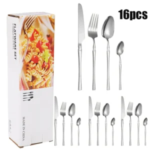 16pcs Stainless steel tableware suit steak knife and fork dessert spoon restaurant