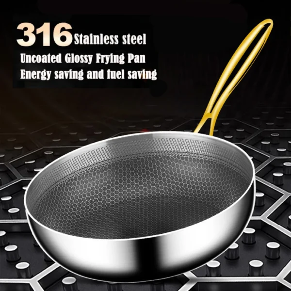 316 Stainless Steel Frying Pan Wok Non-stick Cooking