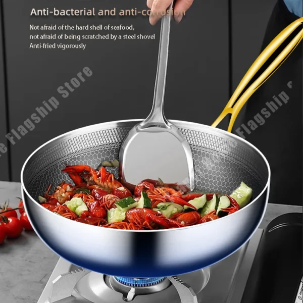 316 Stainless Steel Frying Pan Wok Non-stick Cooking - Image 2