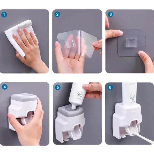 Automatic Toothpaste Dispenser Set Wall-Mounted Extruder Plastic - Image 2