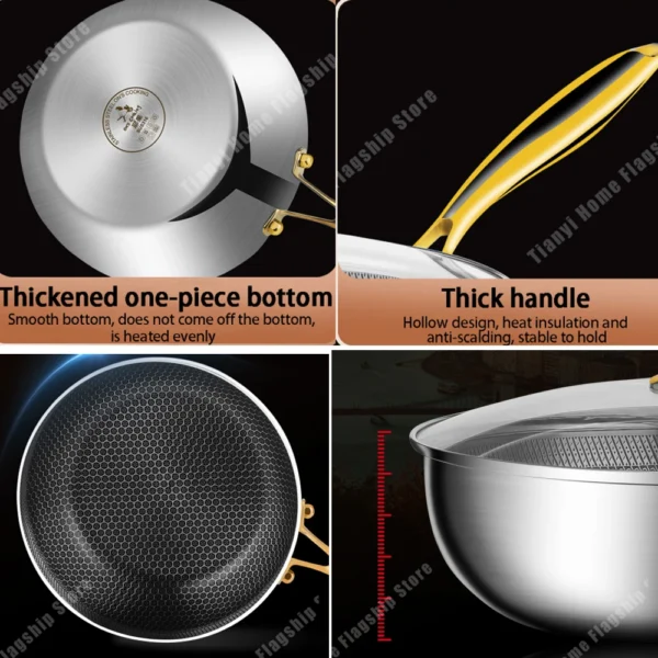 316 Stainless Steel Frying Pan Wok Non-stick Cooking - Image 6