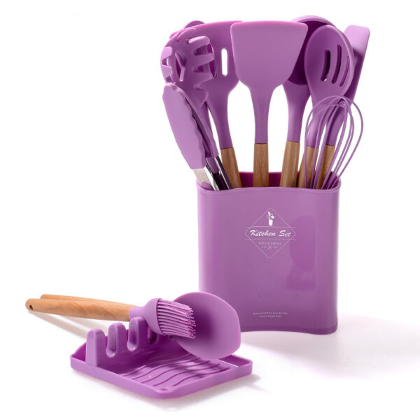 Kitchen Wooden Handle Kitchenware Set With Storage Square Bucket - Image 8